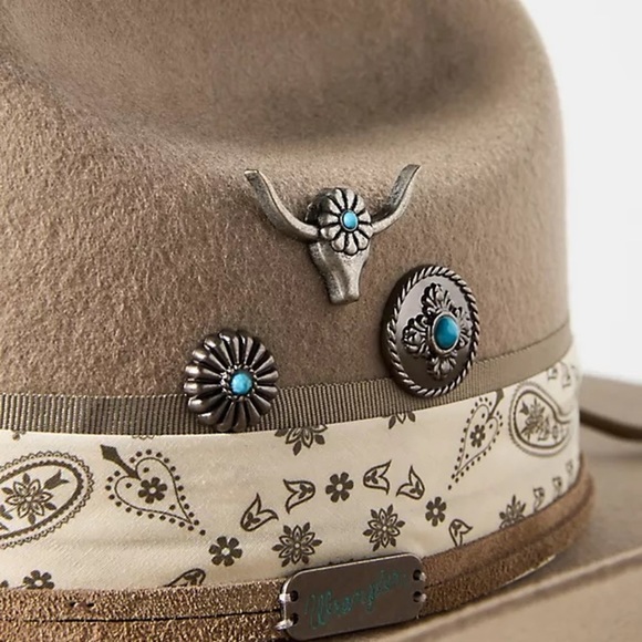 Anthropologie X Wrangler Tan Wide Brim Hat with Decorative Band main image 10